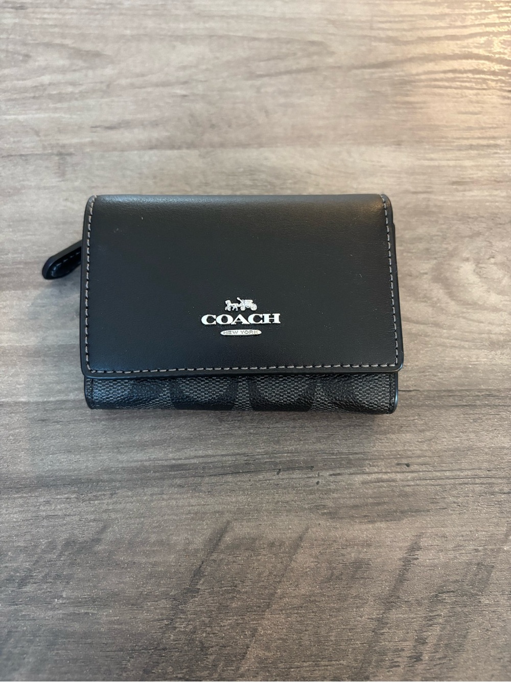 COACH Black Trifold Logo Accent Wallet